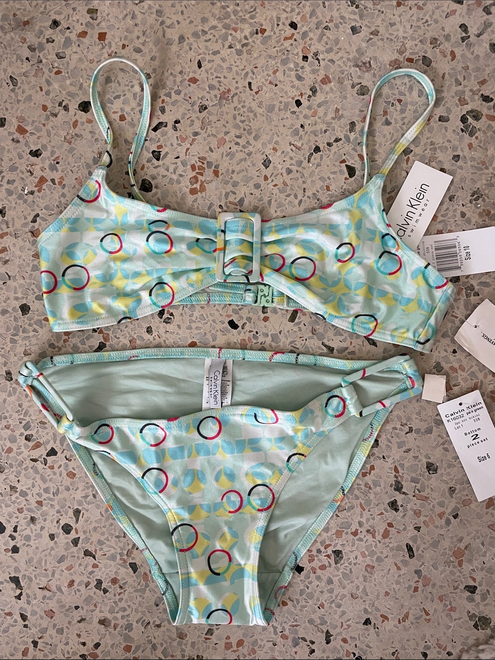 Calvin Klein Mint Green Ring-Print Bikini Set